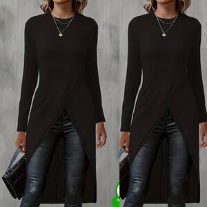 Women’s Black Long Sleeve Asymmetrical Split tulip Top